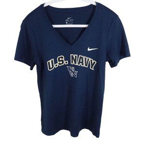 4/$25 NIKE Womens Size S US Navy Dri Fit Short Sleeve V Neck Fitness T Shirt